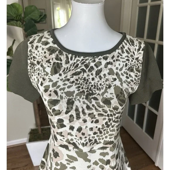 Catherine Malandrino Olive Green Animal Print Fit & Flare Dress Size M - Picture 3 of 8